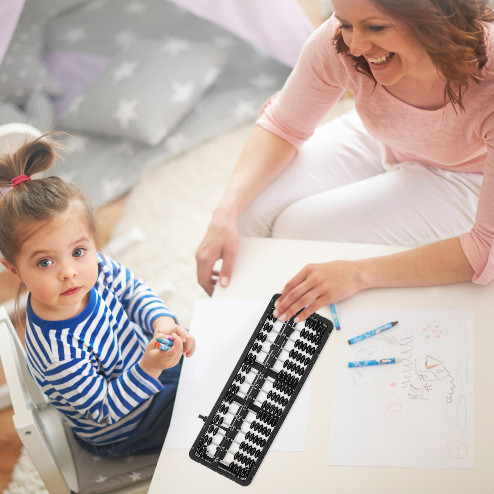 Kids Education Calculator - 15 ロッド 7 ビーズ教育用そろばん子供用プラスチック製精神計算ツールクイックリセット算数学習補助具中国語