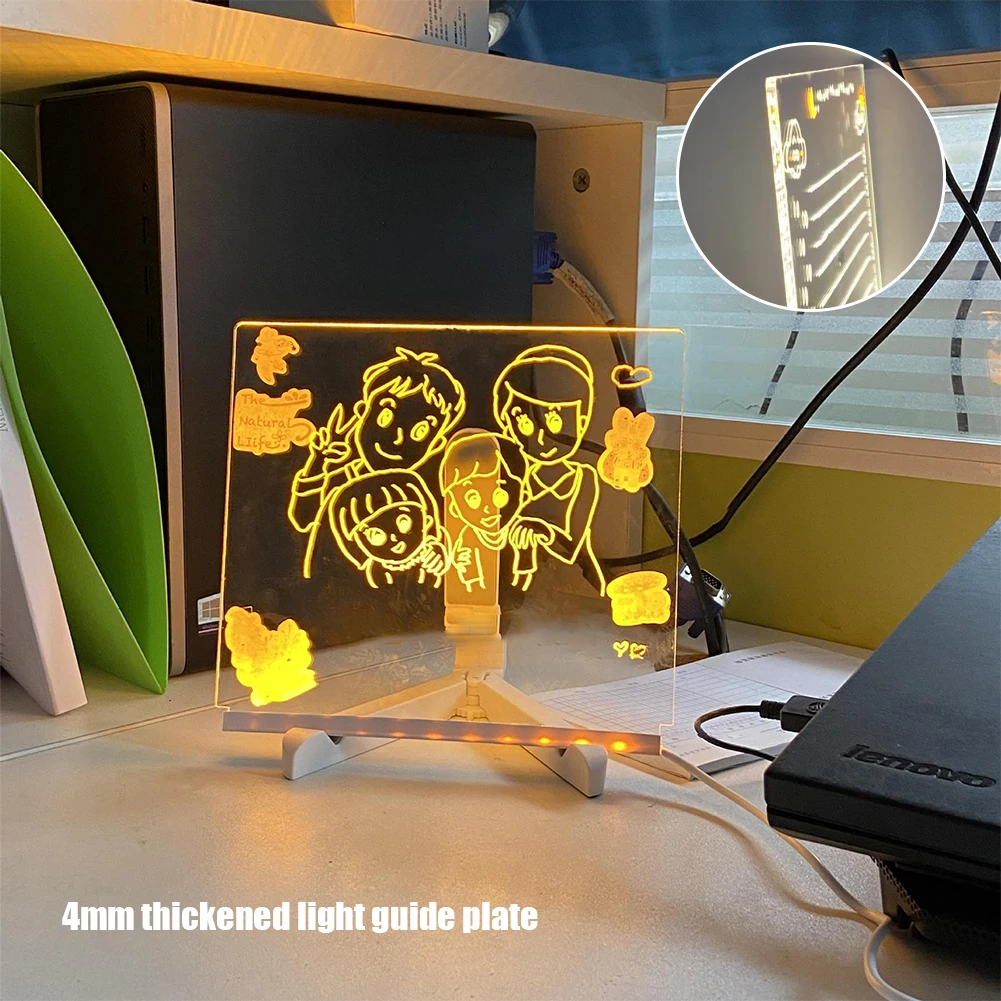 Kids Education Drawing - 書き換え可能なDIY子供用お絵かきボードLEDアクリル発光メッセージボードナイトライト（7色ペン付き）