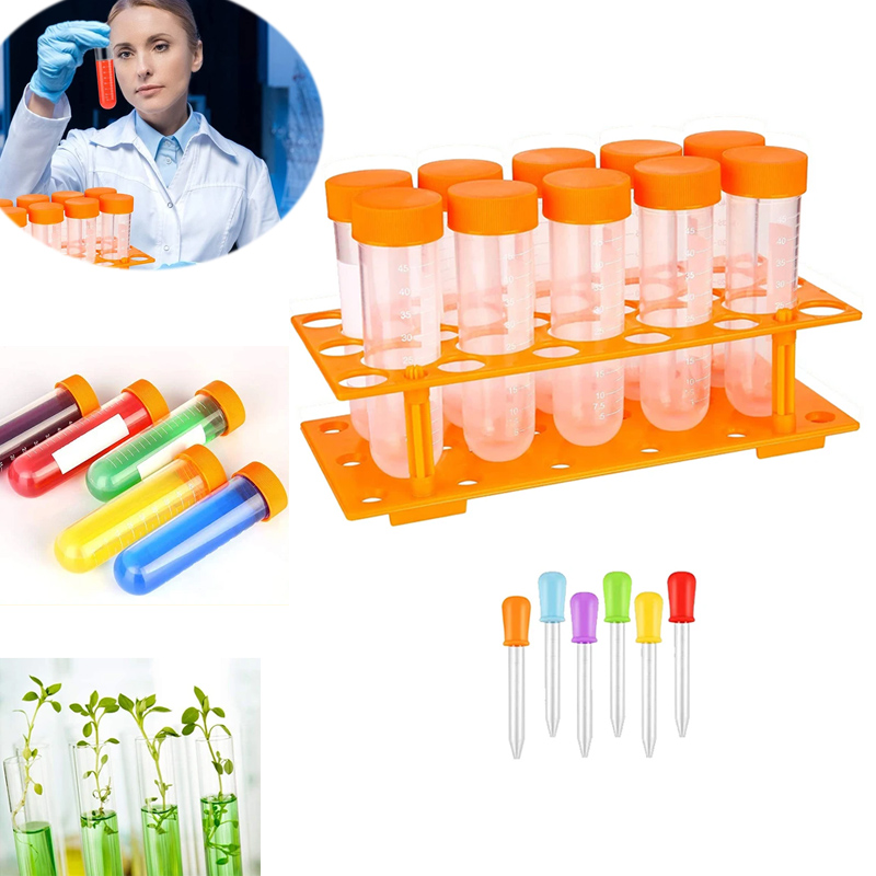 Kids Education Youtube - 子供用プラスチック試験管スポイト学習教育用小学校理科試験管と穴付きホルダーラック看護師パーティー装飾