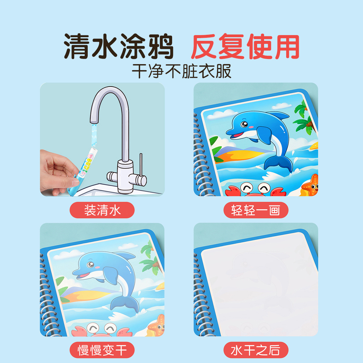 魔法の水塗り絵ブック 子供用 再利用可能な落書きぬりえパッド - Kids Education Drawing のレビューと価格